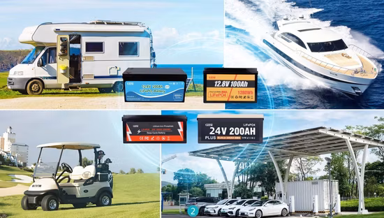 ODM y OEM LiFePO4 batería 12V 100ah 200ah 300ah para Agv RV carro de Golf marino almacenamiento de energía Solar para el hogar con aplicación Bluetooth y auto